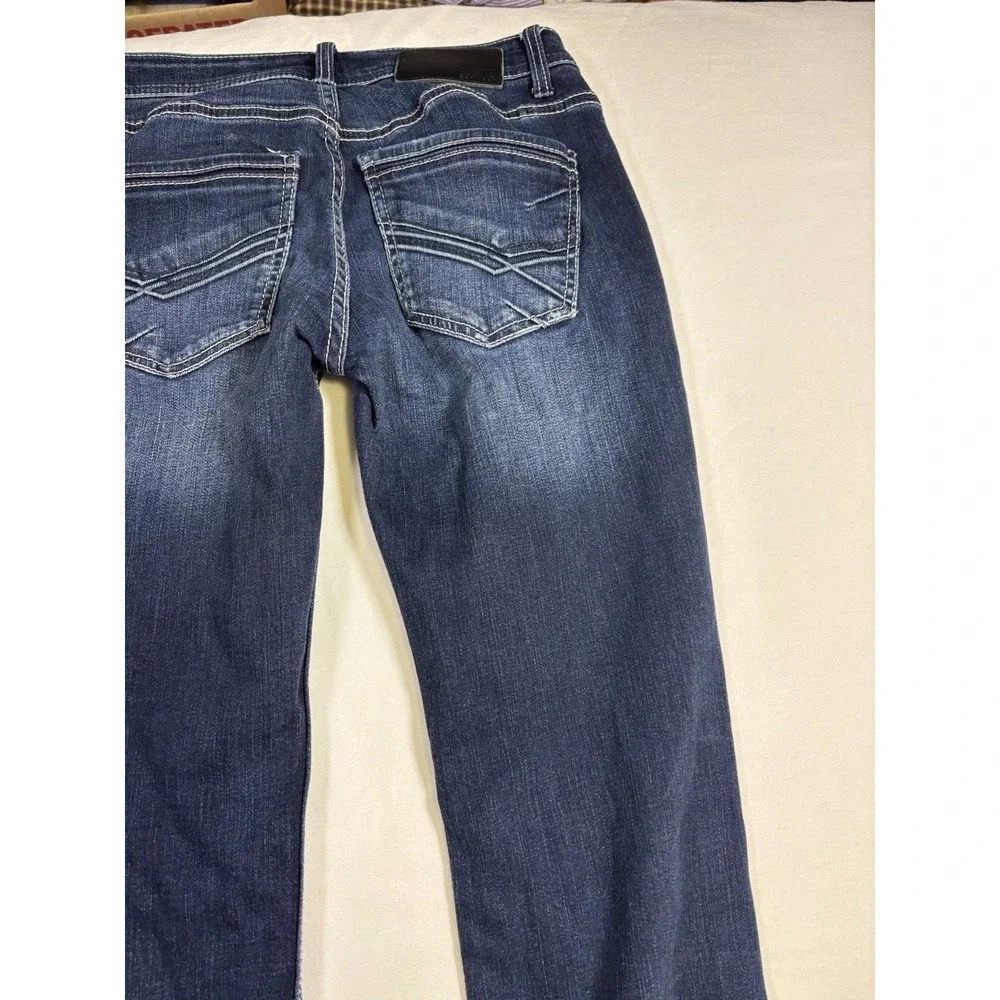 BKE Aiden Men's Jeans Size 27x30 Straight Leg Blue Denim Thick Stitch Buckle
